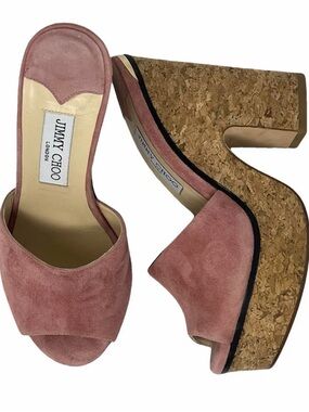 Jimmy Choo Dusty Pink Suede Cork Platform Mules